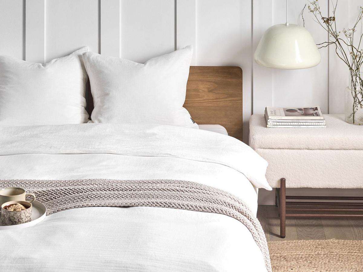 BETTWÄSCHE-SET 150/200 cm Baumwollmusselin Cremeweiß Sumner - Creme, Textil (150/200cm) - Beliani