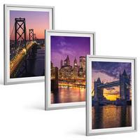 BILDER SET 3er Set - 40x60 cm Silberner Rahmen - Brücken, Sonne, Stadtblick - Silberfarben, Kunststoff (40/60cm) - TULUP