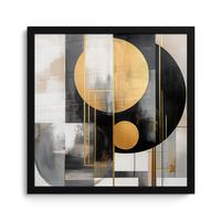 POSTER MIT RAHMENGERAHMTES BILD Abstrakt - Gold - Silber - Formen - Ästhetisch - Modern 40x40 cm - Goldfarben, Papier (40/40cm) - MuchoWow
