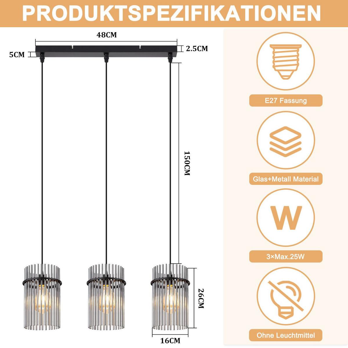 PENDELLEUCHTE BEESKOW Ⅲ 48/5/150 cm - Schwarz, Metall (48/5/150cm) - Nettlife