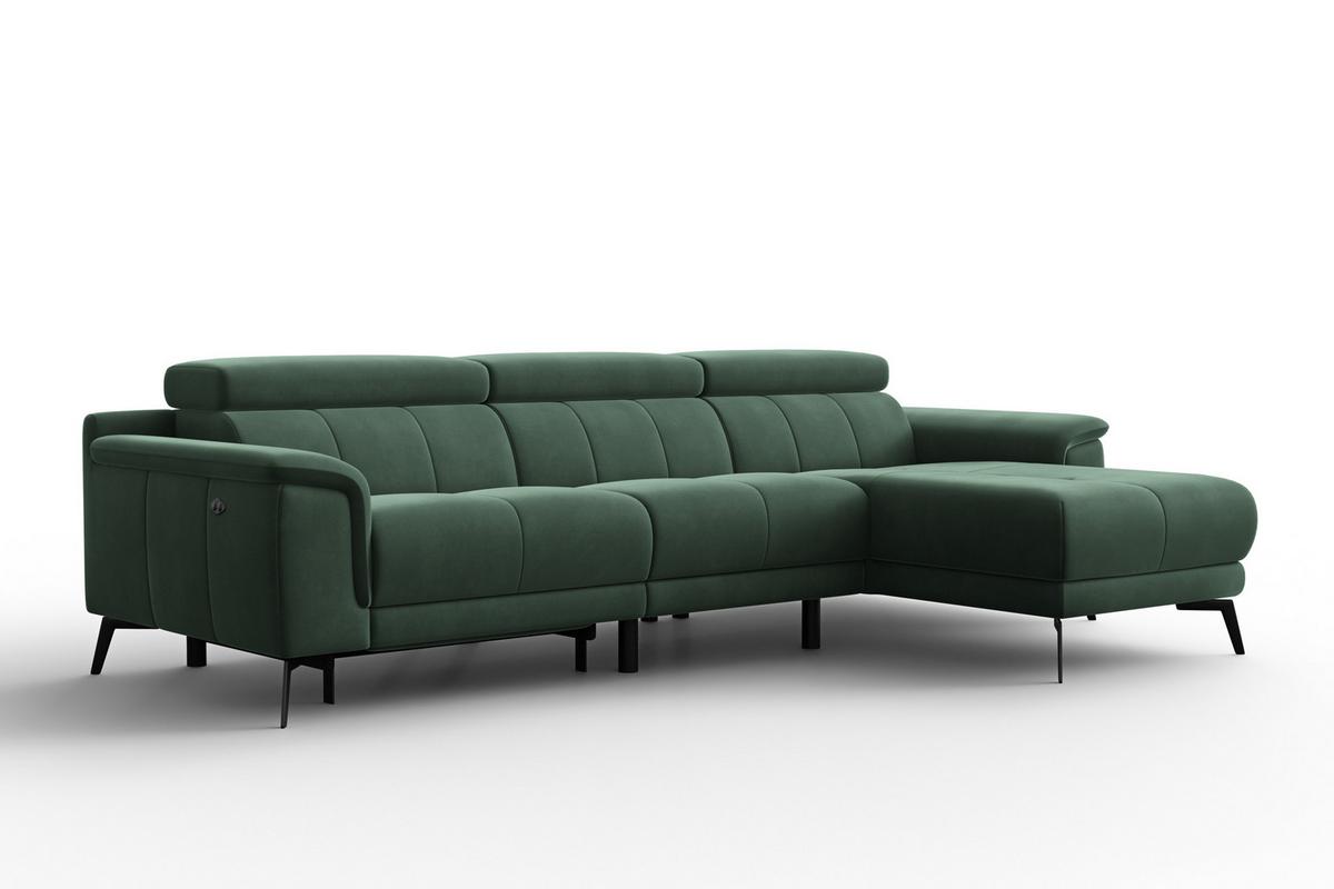 ECKSOFA FIERO 4-Sitzer RECHTS, Grüner Veloursstoff - Schwarz/Grün, Holz/Textil (288/170cm) - Courtois Laville