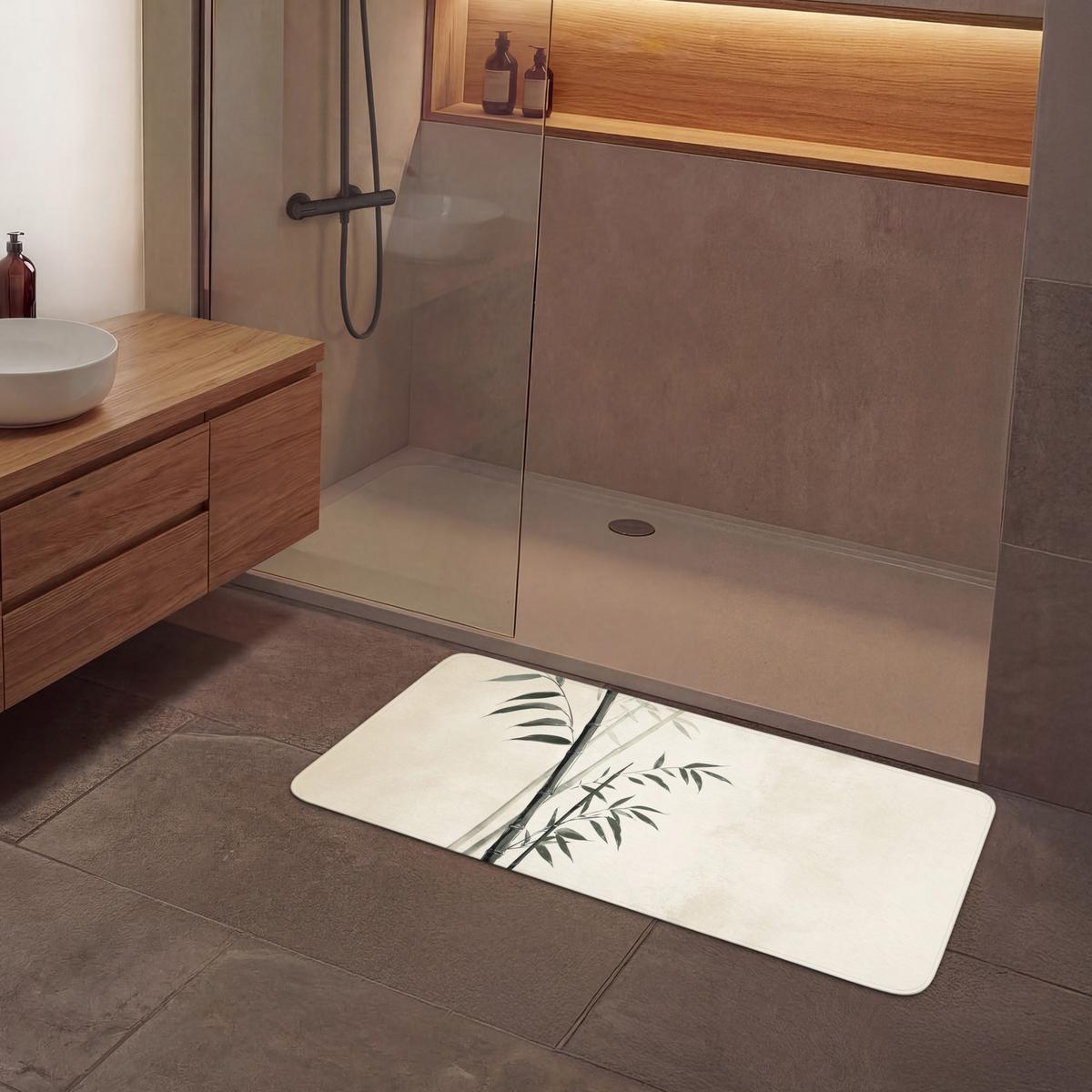 BADEMATTE Japandi - Bambus - Beige 120x60 cm - Ecru, Textil (120/60cm) - OnlyWow