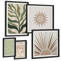 BILDER SET 5er Set - 50x50 cm & 20x30 cm & 40x60 cm Schwarzer Rahmen - Abstrakte Pflanzenmuster - Schwarz, Kunststoff (40/60cm) - TULUP