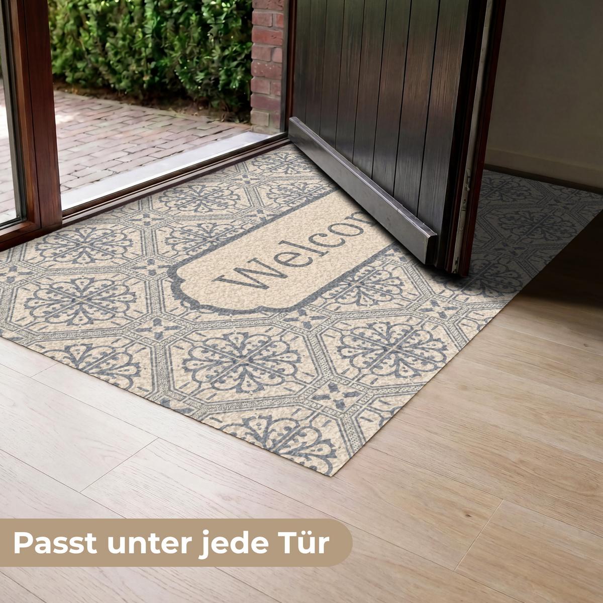 FUSSMATTE Willkommen - Klassisch - Grau Flurteppich 120x80 cm - Beige, Kunststoff (120/0.4cm) - MuchoWow