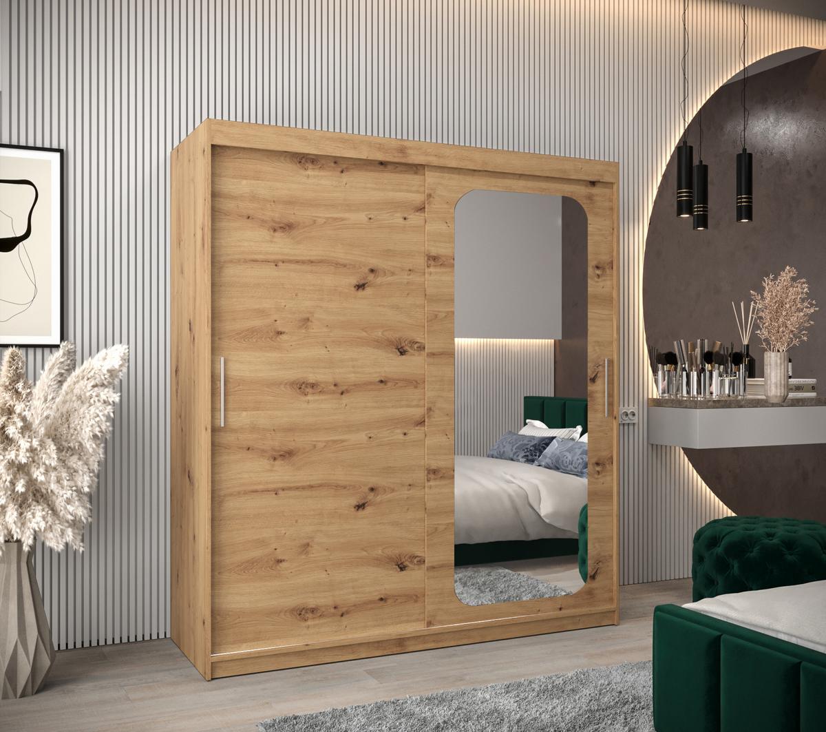 SCHWEBETÜRENSCHRANK 200/180/62 2-türig - Silberfarben/Eiche Artisan, Holz/Kunststoff (180/200/62cm) - MÖBEL KRYSPOL