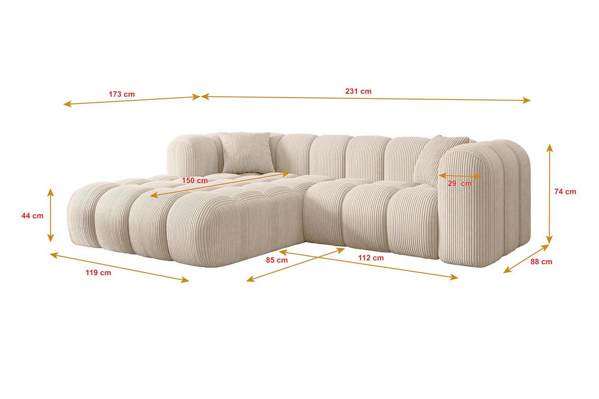 ECKSOFA Ottomane Links OLEA-L1 - 231x173x74 cm Beige - Beige/Schwarz, Holzwerkstoff/Kunststoff (190/242cm) - ALTDECOR