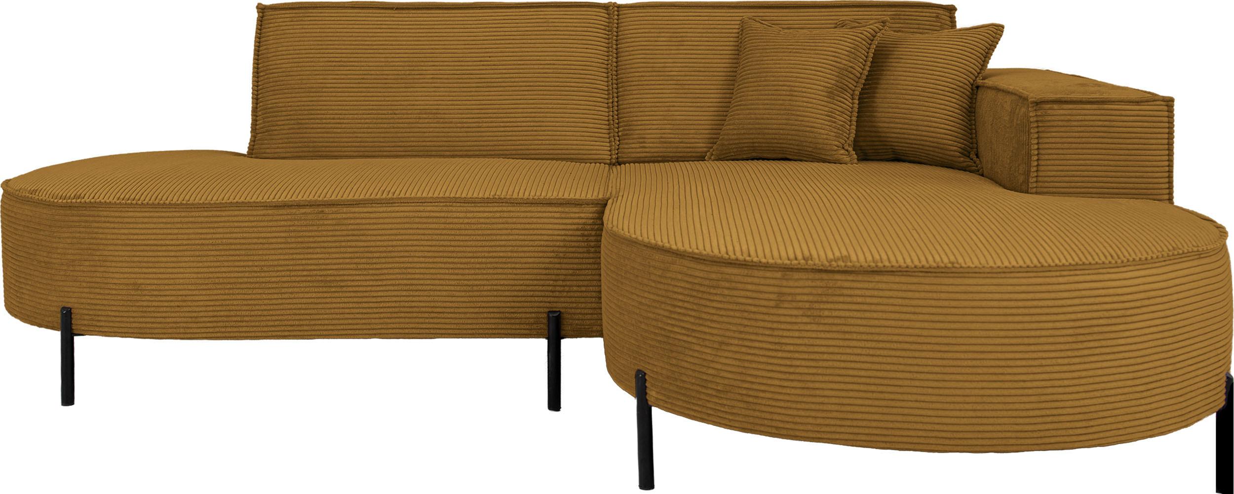 ECKSOFA Hana Loft 3-Sitzer Ecke Rechts, Cordstoff Chenille, Senf 241/80/168 cm - Gelb/Schwarz, Textil/Metall (241/168cm) - WFL GROUP