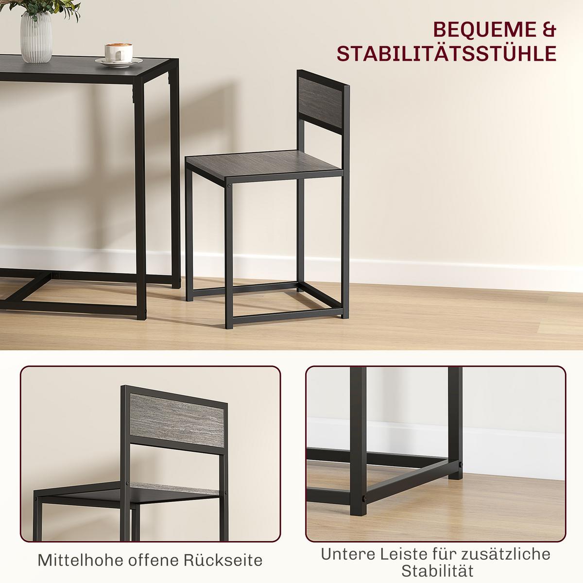 ESSGRUPPE 3-teilig aus Metall MDF Grau - Schwarz/Grau, Holzwerkstoff/Metall (47/76/90cm) - HOMCOM