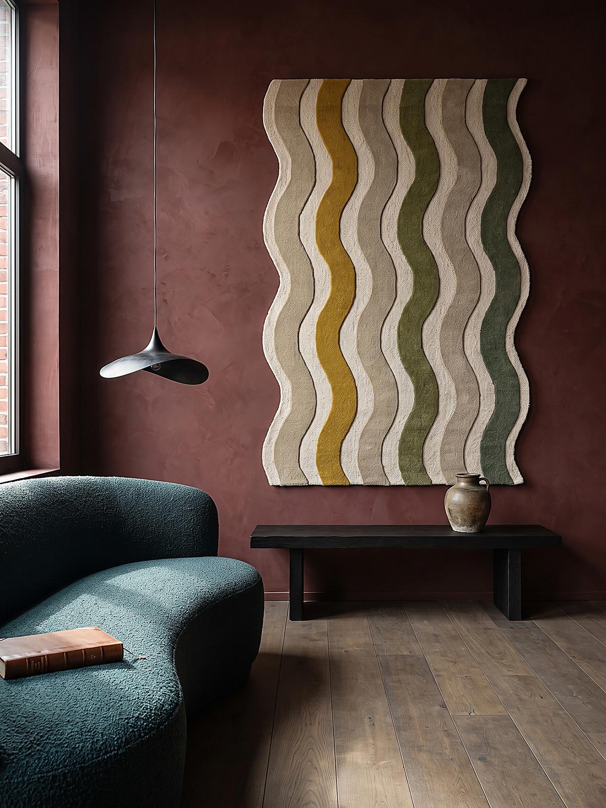 WOLLTEPPICH handgetuftet MONNOW, Wellenstreifen, Erdtöne-Grün, 140 x 200 cm - Grün, Textil (140/200cm) - KADIMA DESIGN