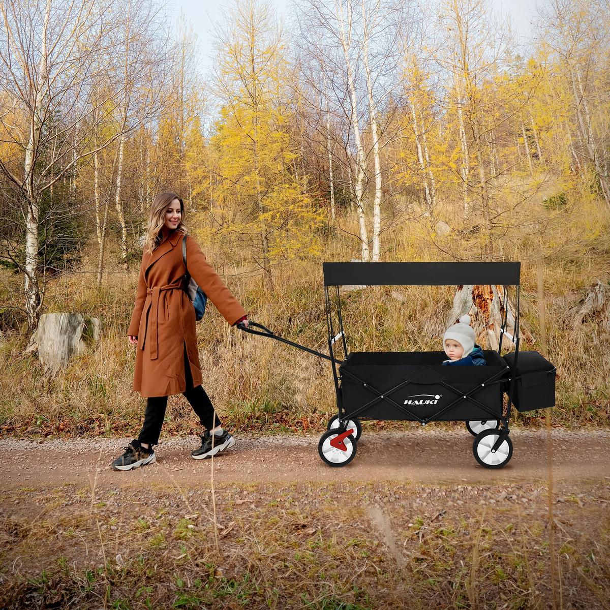 BOLLERWAGEN faltbar mit Dach L Schwarz Handwagen für Kinder Strand Picknick - Schwarz, Metall (53/104/170cm) - Hauki
