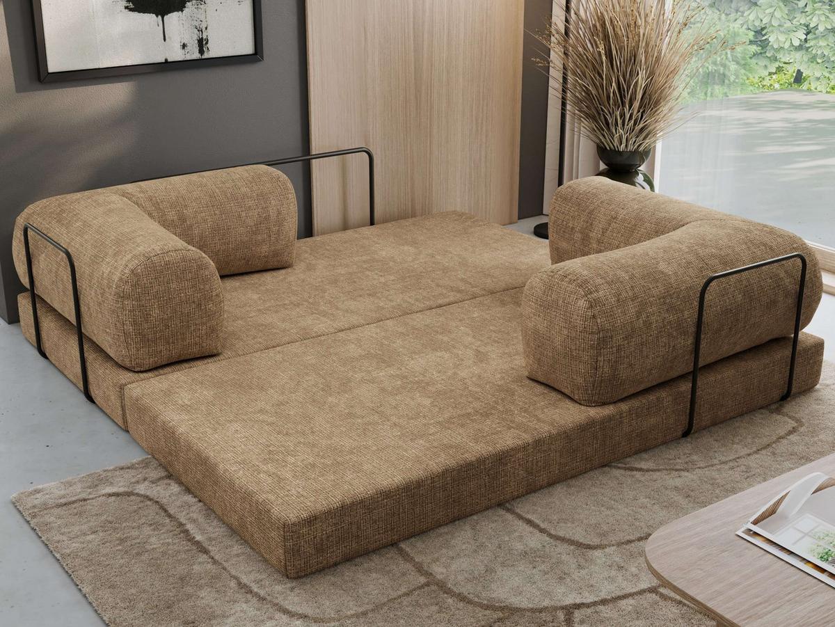 3-SITZER SOFA ORSETTO - Hellbraun Schenille grob gewebt - Hellbraun/Schwarz, Textil/Metall (200/70/100cm) - MKS