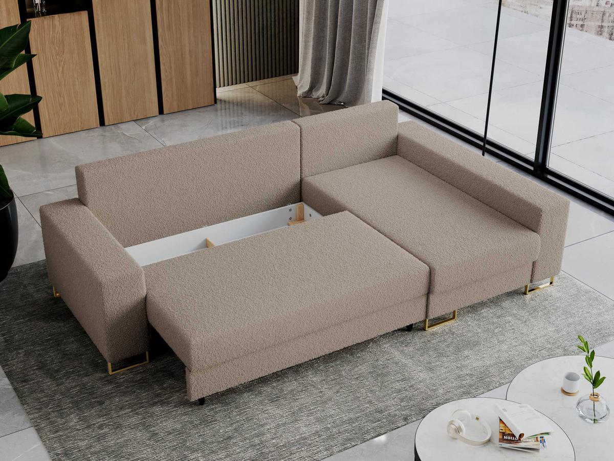ECKSOFA Dorian Boucle Hellbraun - Hellbraun/Goldfarben, Textil/Metall (242/138cm) - MKS