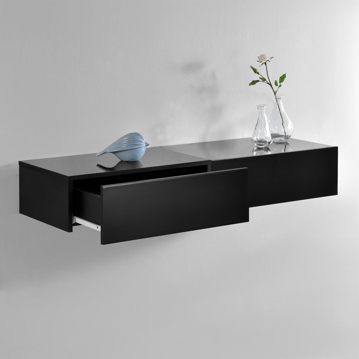 NACHTTISCH Oslo, 2er Set, hängend, mit Schublade - Schwarz, Holzwerkstoff (46/15/30cm) - [en.casa]