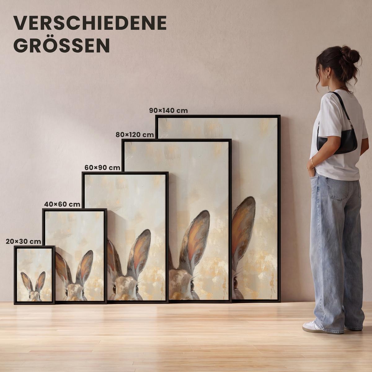 LEINWAND Bilder mit Rahmen - Hase - Ohren - Braun - 20x30 - Beige, Textil (20/30cm) - MuchoWow