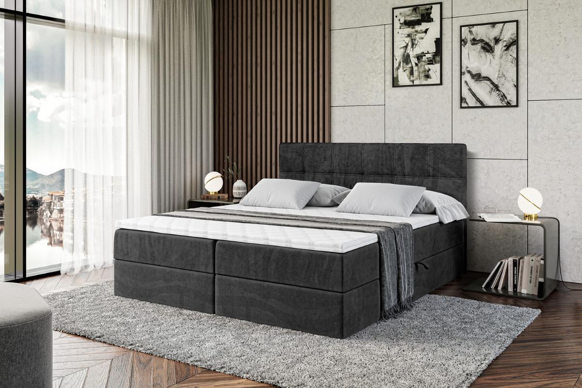 BOXBETT mit Matratze H3 und Lattenrost - MARCE - 140 x 200 cm - Schwarz - Schwarz, Holzwerkstoff (140/200cm) - ALTDECOR