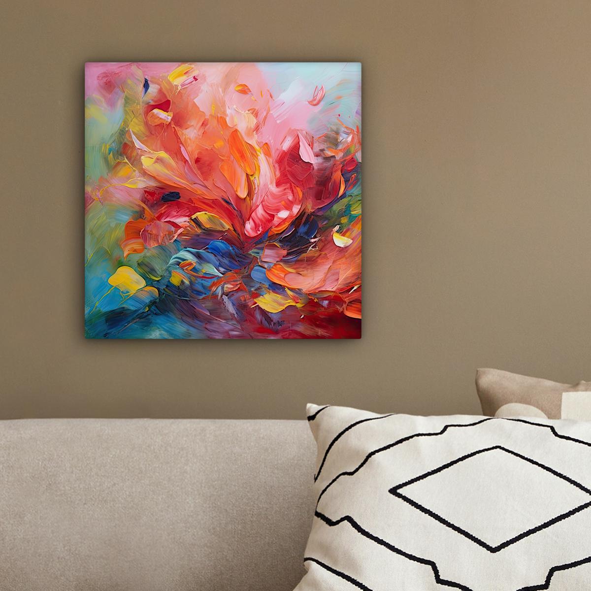 LEINWANDBILD Ölgemälde - Kunst - Abstrakt - Farbenfroh Deko Wohnzimmer 20x20 cm - Altrosa, Textil (20/20cm) - MuchoWow