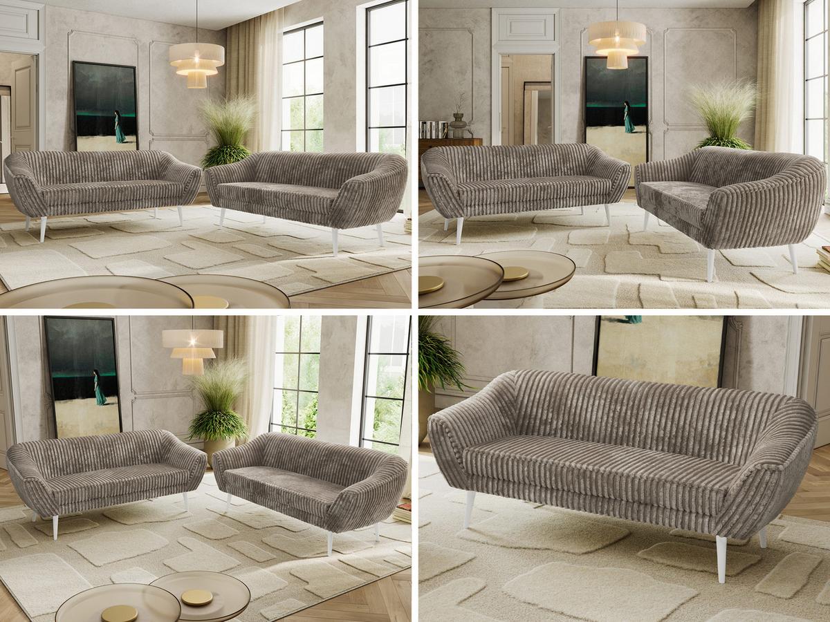 SITZGARNITUR PIRS 3+3 - Hellbraun Cord - Weiße Beine - Hellbraun/Weiß, Holzwerkstoff/Textil (180/75/74cm) - MKS