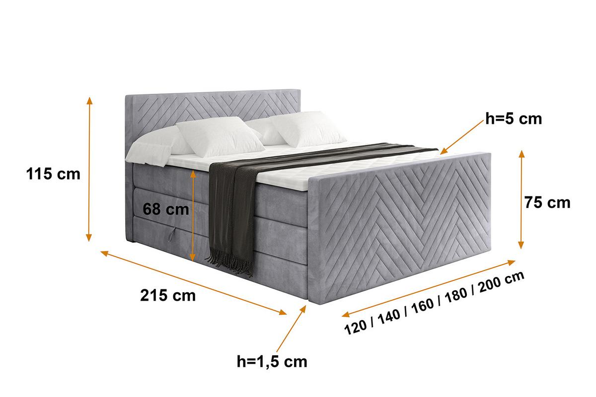 BOXSPRINGBETT mit Matratze und Lattenrost - VEXA-Z KING-120x200 - Grau Monolith - Grau, Holzwerkstoff (120/200cm) - ALTDECOR