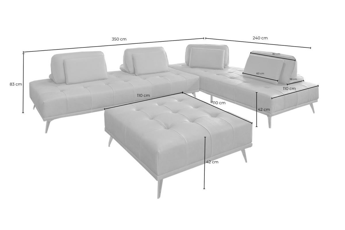 MODULSOFA MIT HOCKER WIOLO 3ER SET Beige Leder - Beige/Silberfarben, Leder/Metall (350/83/350cm) - KAWOLA