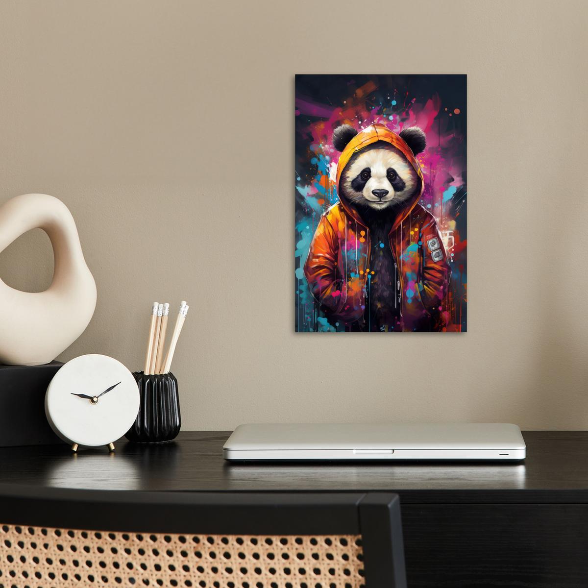 POSTER Panda - Jacke - Graffiti - Orange Room Decor 20x30 cm - Orange, Papier (20/30/0.1cm) - MuchoWow