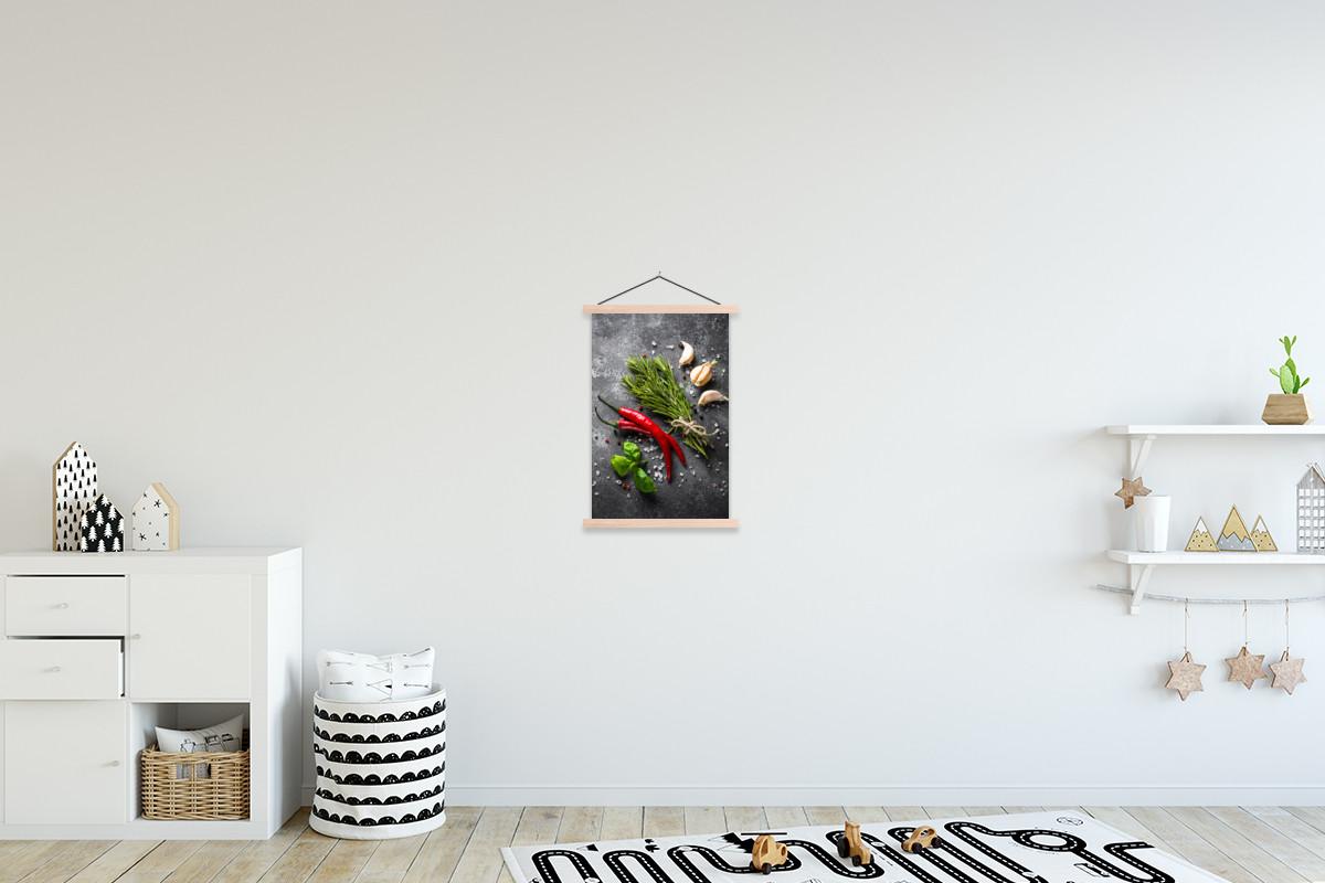 POSTER MIT MAGNETLEISTEN Pfeffer - Kräuter - Gewürze - Beton Deko Wohnzimmer 40x60 cm - Dunkelgrau, Textil (40/60/0.15cm) - MuchoWow