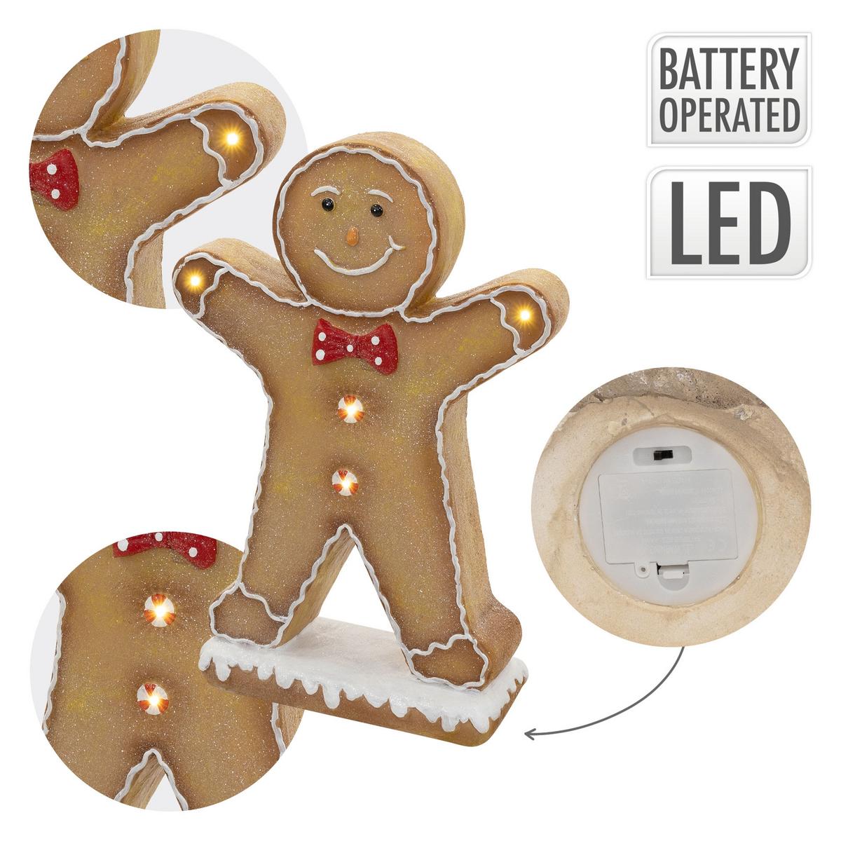 LEBKUCHENMANN-FIGUR mit Fliege 75 cm Weihnachtsdeko Innen mit LED-Beleuchtung - Braun, Stein (50/75/20cm) - ECD-Germany