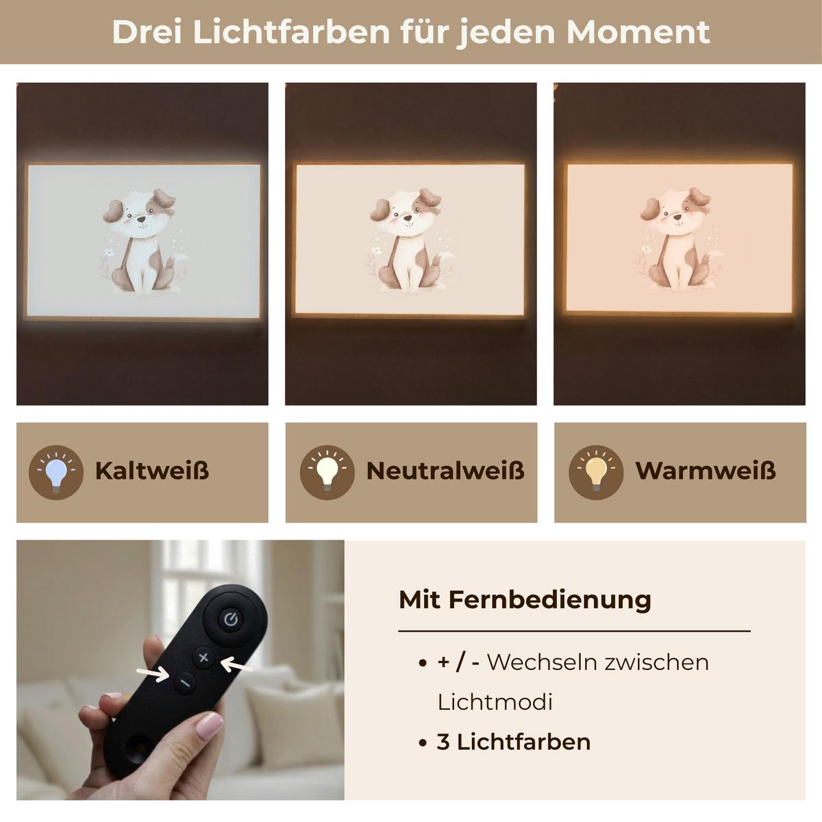 WANDLEUCHTE MIT AKKU Hund - Gefleckt - Braun 90x60 cm - Beige, Holzwerkstoff (90/60/8cm) - OnlyWow