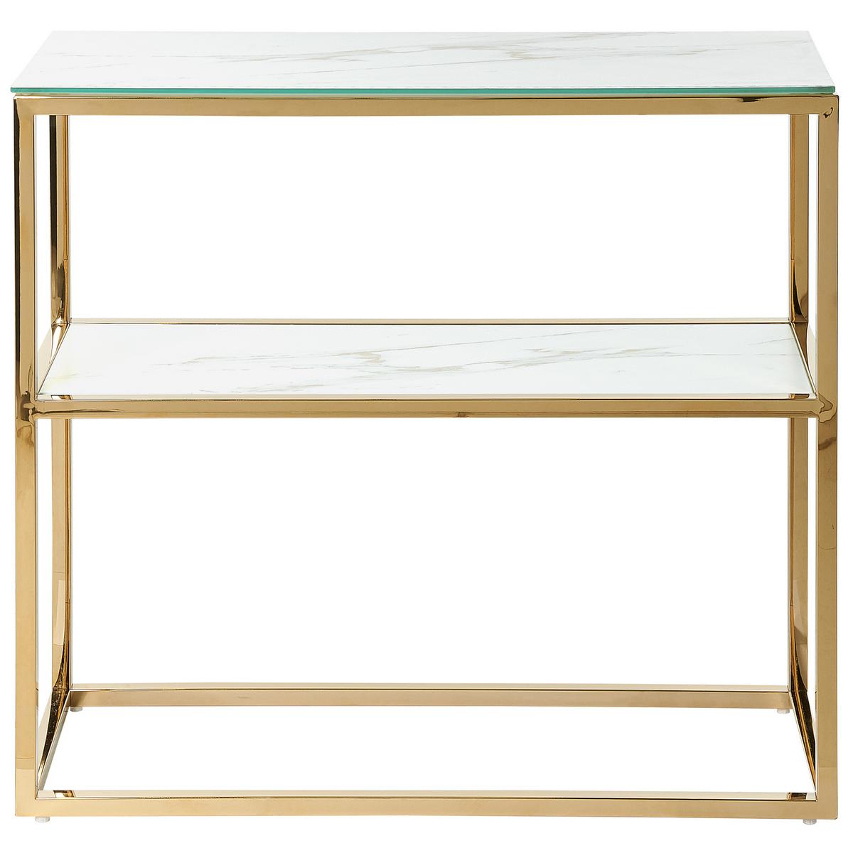 KONSOLENTISCH Marmor Optik weiß/gold Azusa - Goldfarben/Weiß, Glas (30/80/78cm) - Beliani