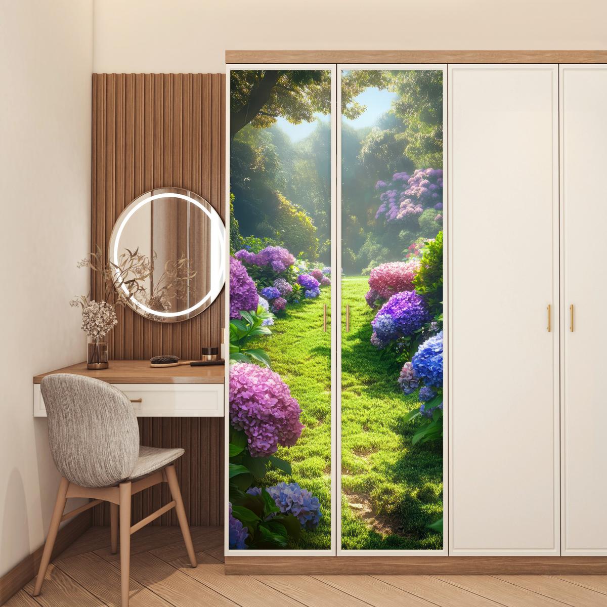 TÜRAUFKLEBER Natur - Hortensie - Blumen - Grün Fototapete selbstklebend 80x205 cm - Türtapete - Hellgrün, Kunststoff (80/0.1cm) - MuchoWow