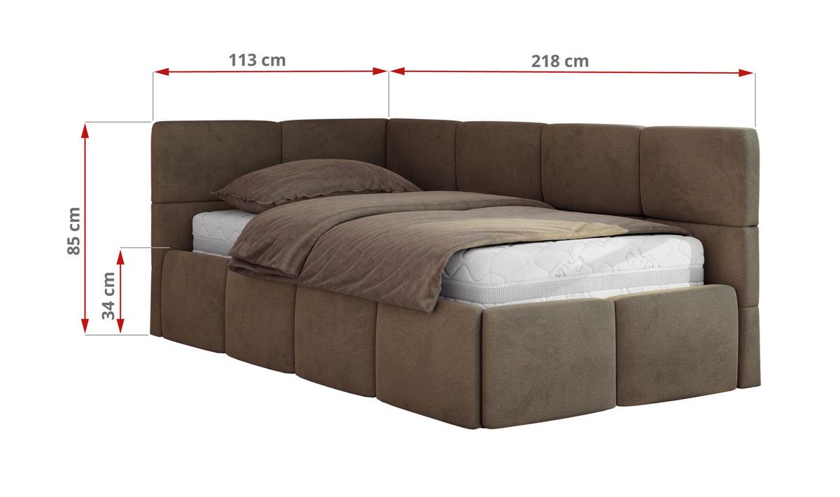 JUGENDBETT ARVO 90/200 - Braun Velvet - ohne Matratze - Links Seite - Braun, Textil (90/200cm) - MKS