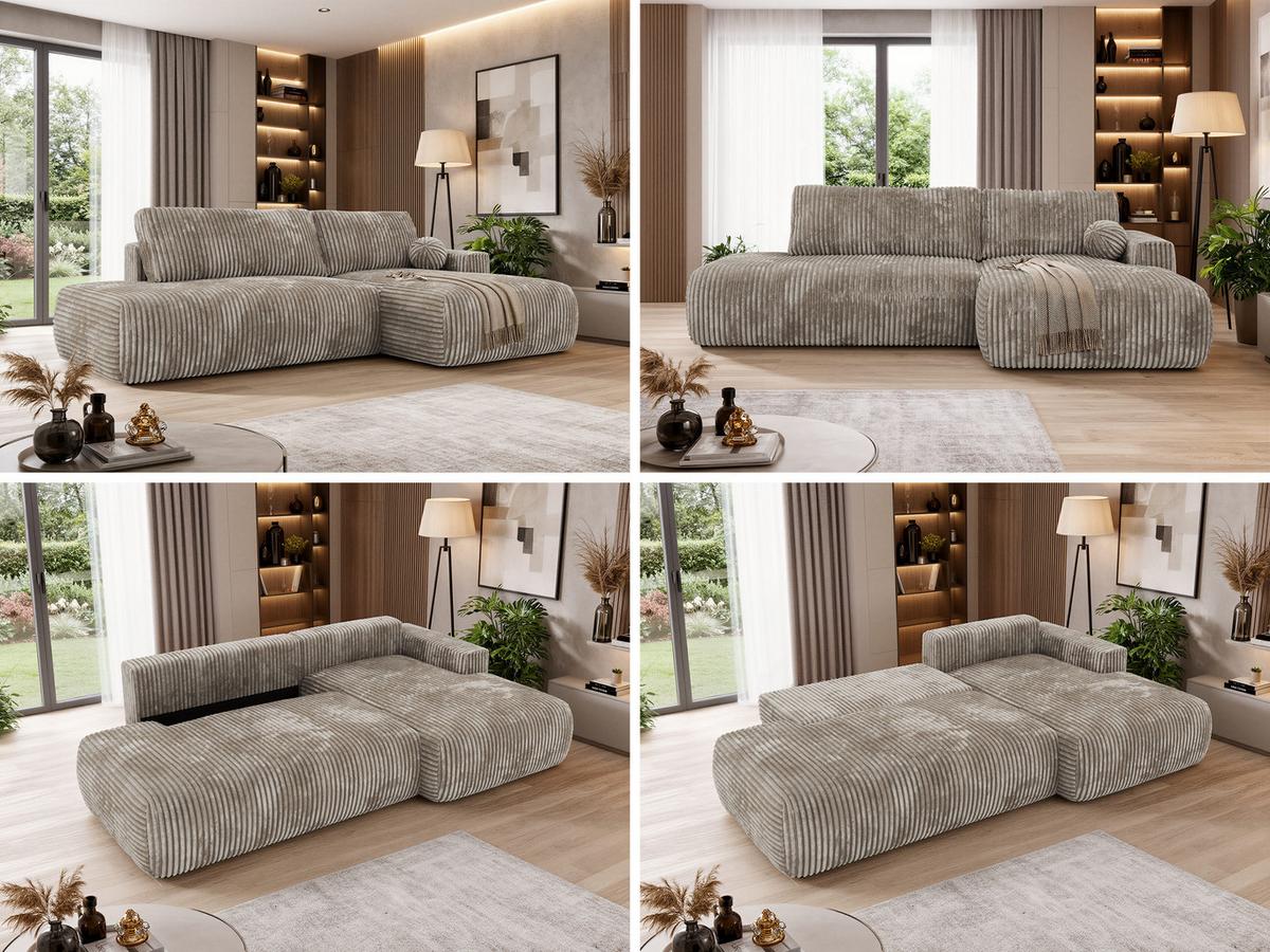 ECKSOFA TAREN L Hellbraun Cord - Rechts - Hellbraun/Schwarz, Kunststoff/Textil (292/170cm) - MKS