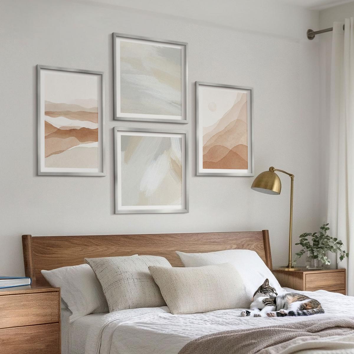 BILDER SET 4er Set - 50x50 cm & 40x60 cm Silberner Rahmen - Abstrakte braune Landschaften - Silberfarben, Kunststoff (50/50cm) - TULUP