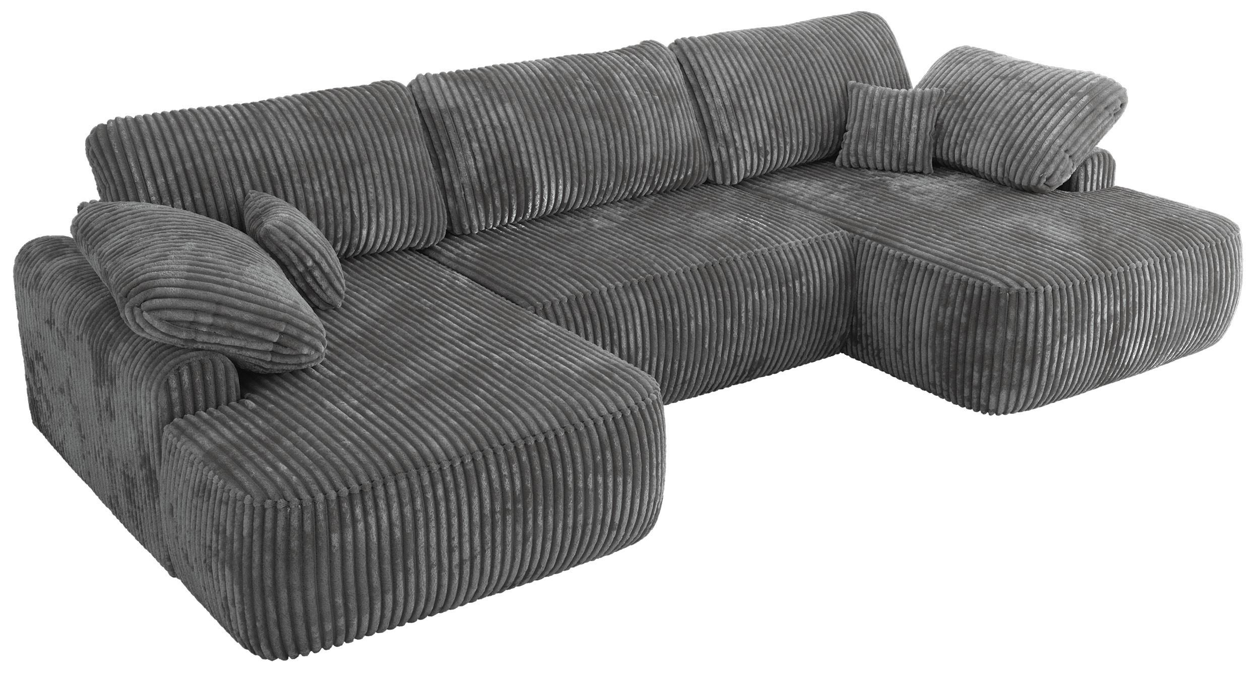 WOHNLANDSCHAFT CUBO U Dunkelgrau Cord - Dunkelgrau/Schwarz, Kunststoff/Textil (370/100/187cm) - MKS