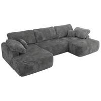 WOHNLANDSCHAFT CUBO U Dunkelgrau Cord - Dunkelgrau/Schwarz, Kunststoff/Textil (370/100/187cm) - MKS