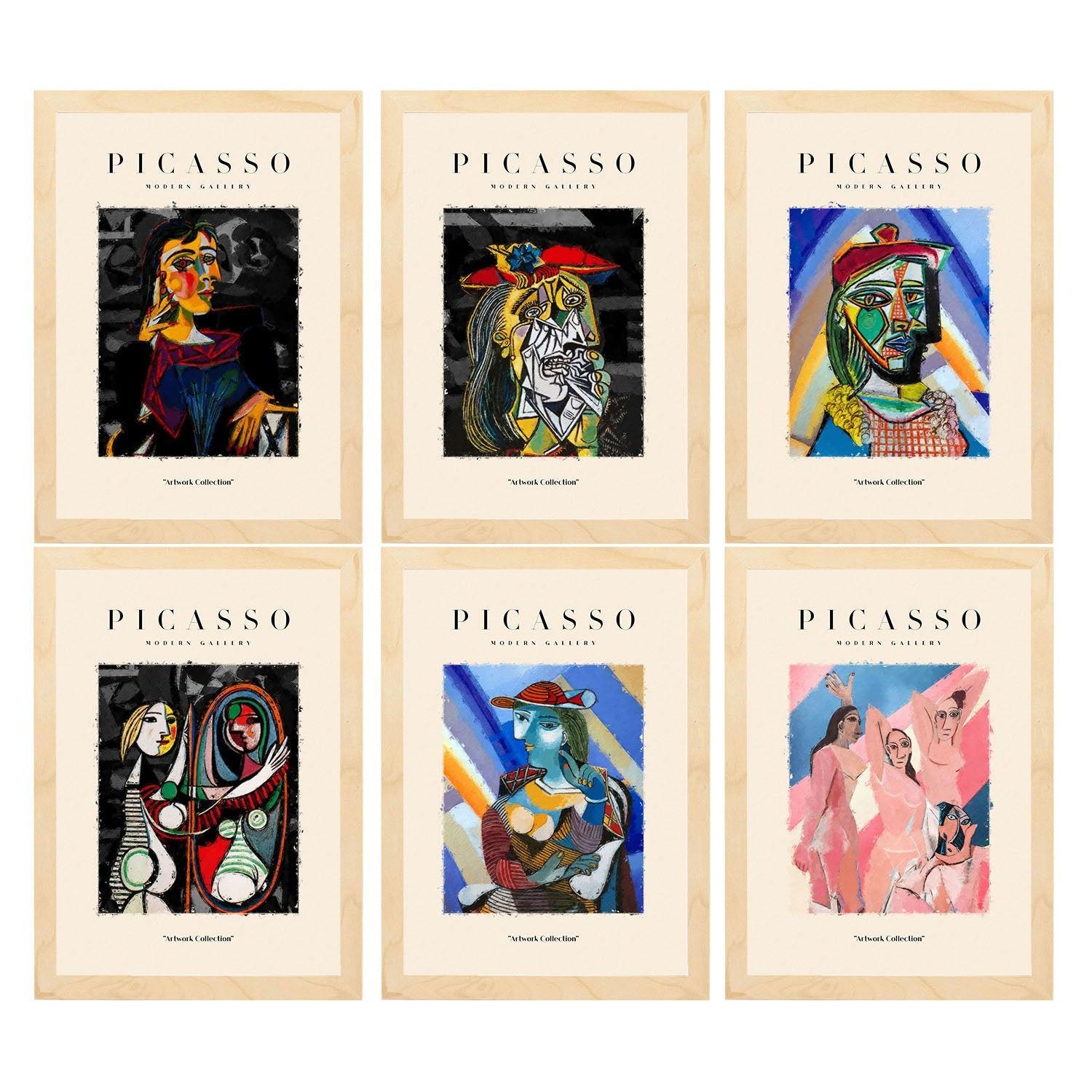 POSTER Set Mit 6 Illustrationen Von Pablo Picasso Licht Schatten A3 Rahmen Aus Hellem Holz - Beige, Papier (29/3cm) - Nacnic
