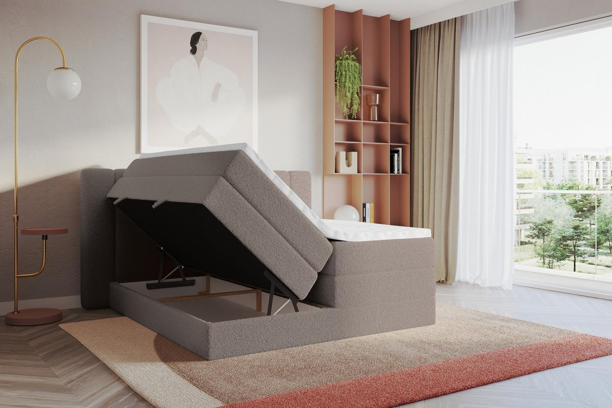 BOXSPRINGBETT mit Matratze H3/H4 - EVON KING - 180x200 cm Braun - Braun, Holzwerkstoff (180/200cm) - ALTDECOR
