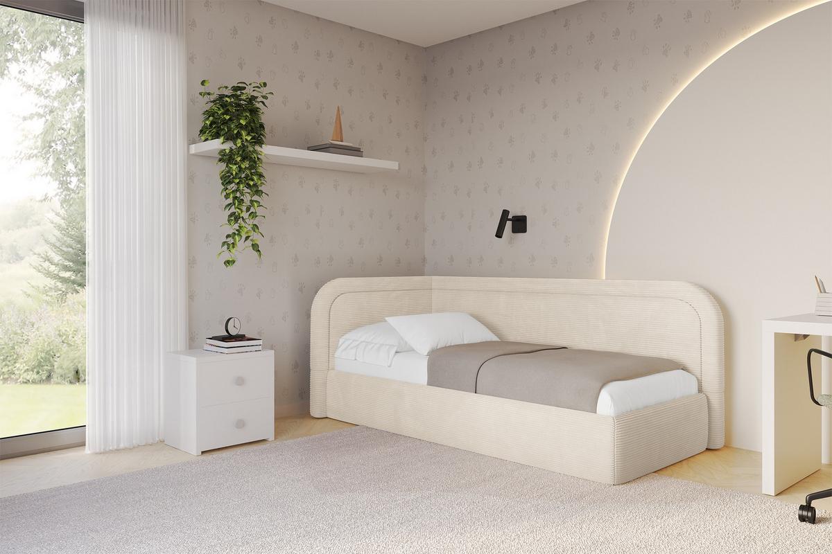 EINZELLBETT Jugendbett mit Bettkasten, Rechts - JOVY 90x200 Beige - Kaschmir, Holzwerkstoff/Textil (90/200cm) - ALTDECOR