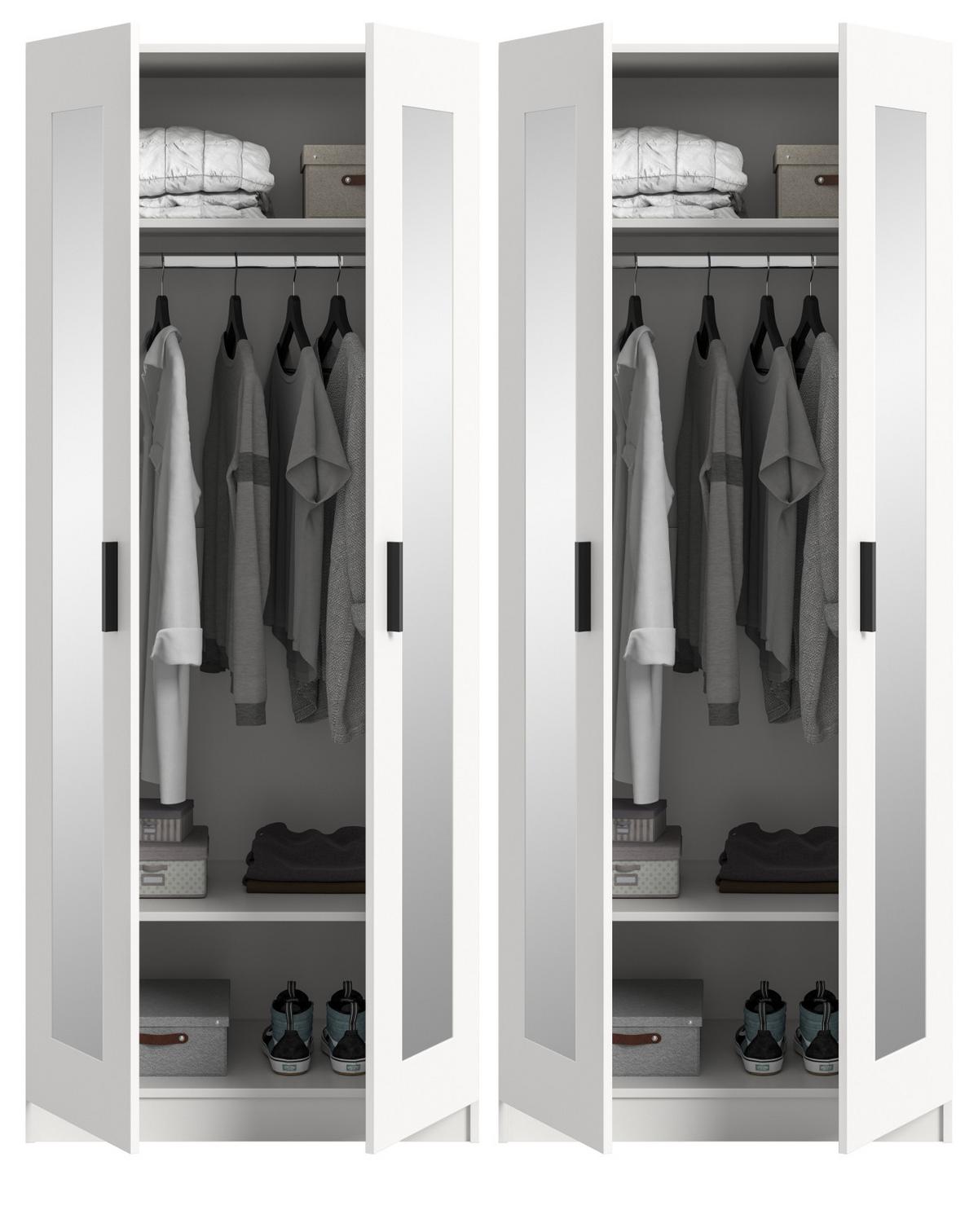 KLEIDERSCHRANK in weiß 160 x 194 cm skandinavisch, Drehtürenschrank 4-türig mit Spiegel - Schwarz/Weiß, Glas/Holzwerkstoff (160/194/56cm) - Inn.Furn