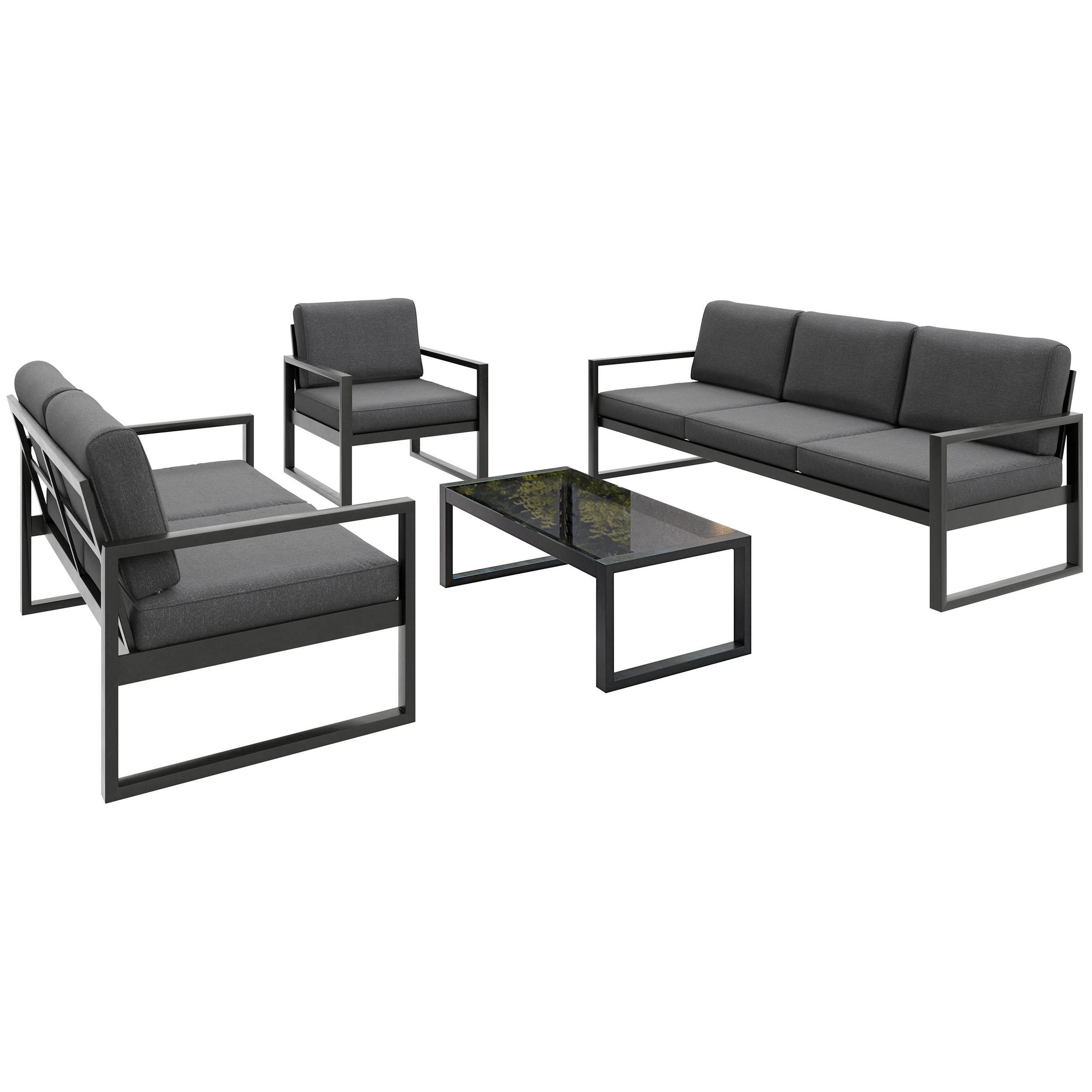 GARTENSET Stella mit Sofas, Sessel und Kaffeetisch, mit Metallrahmen, Dunkelgrau - Dunkelgrau, Metall - Beautysofa