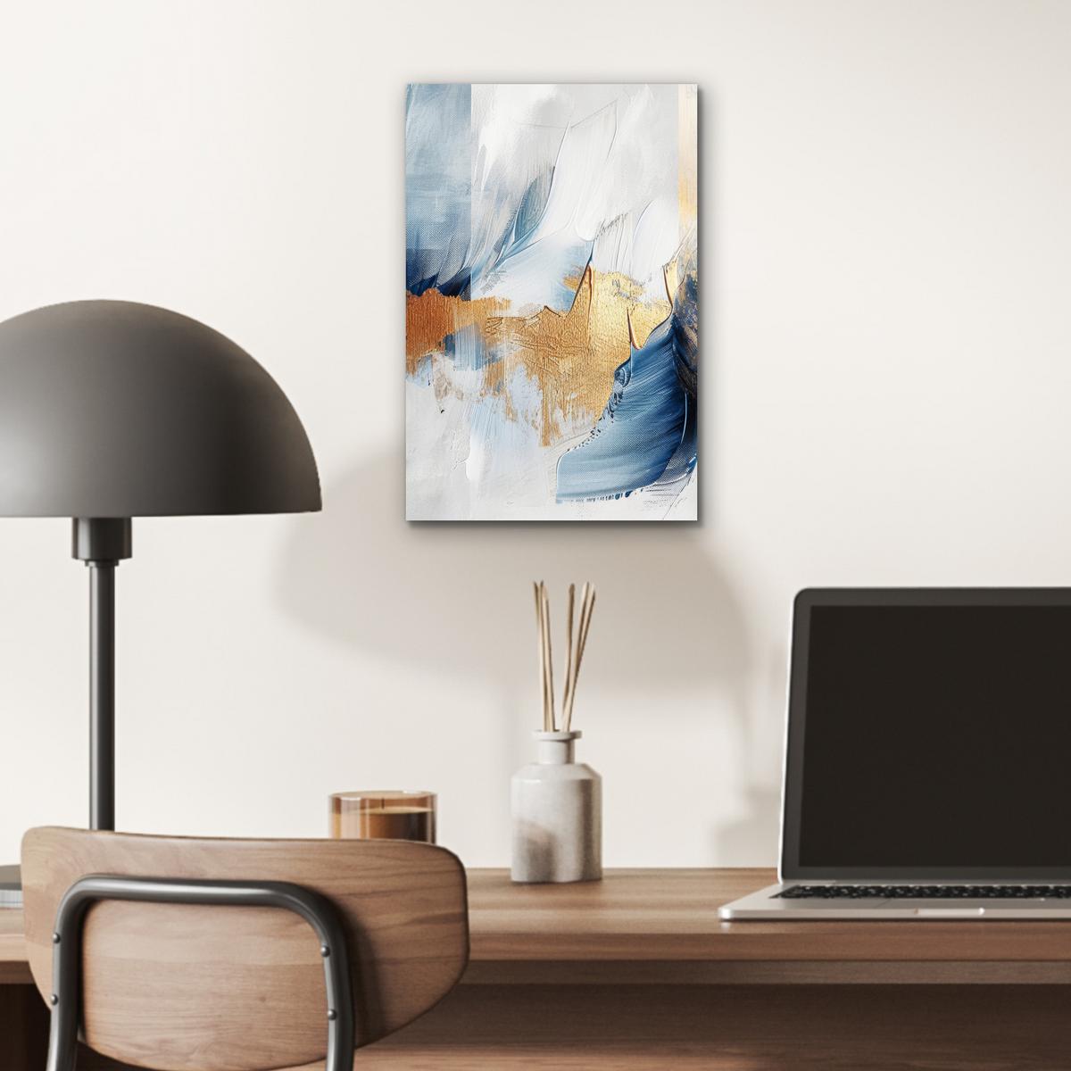 METALLBILD Gold - Blau - Aquarell - Kunst - Modern 20x30 cm - Hellblau, Metall (20/30cm) - MuchoWow