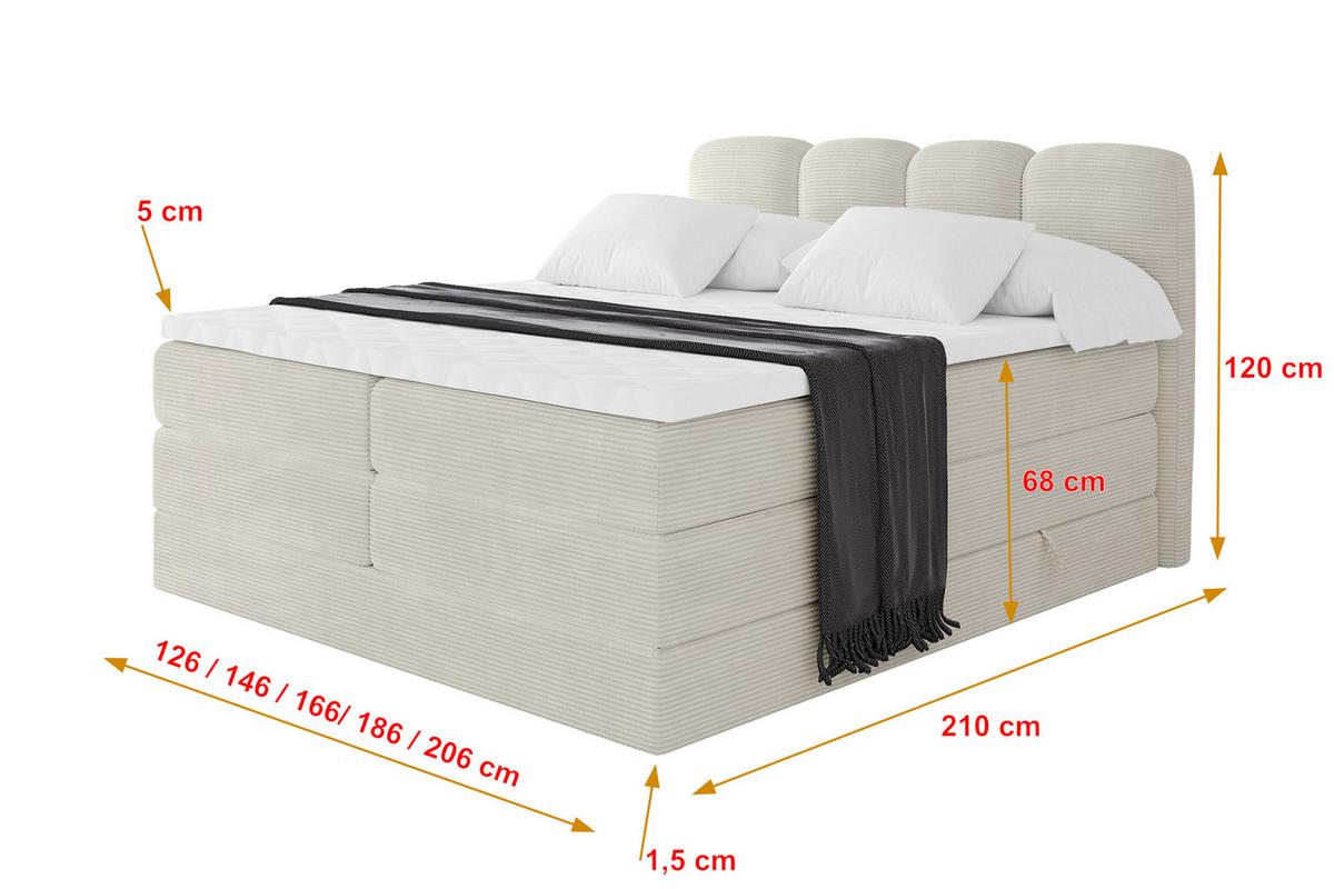BOXSPRINGBETT mit Matratze H3/H4 - NINA KING - 200x200 cm Creme - Perlmutt, Holzwerkstoff (200/200cm) - ALTDECOR