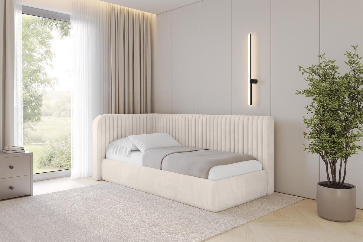 EINZELLBETT Jugendbett mit Bettkasten, Rechts - AURY 100x200 Beige - Sandfarben, Holzwerkstoff/Textil (100/200cm) - ALTDECOR