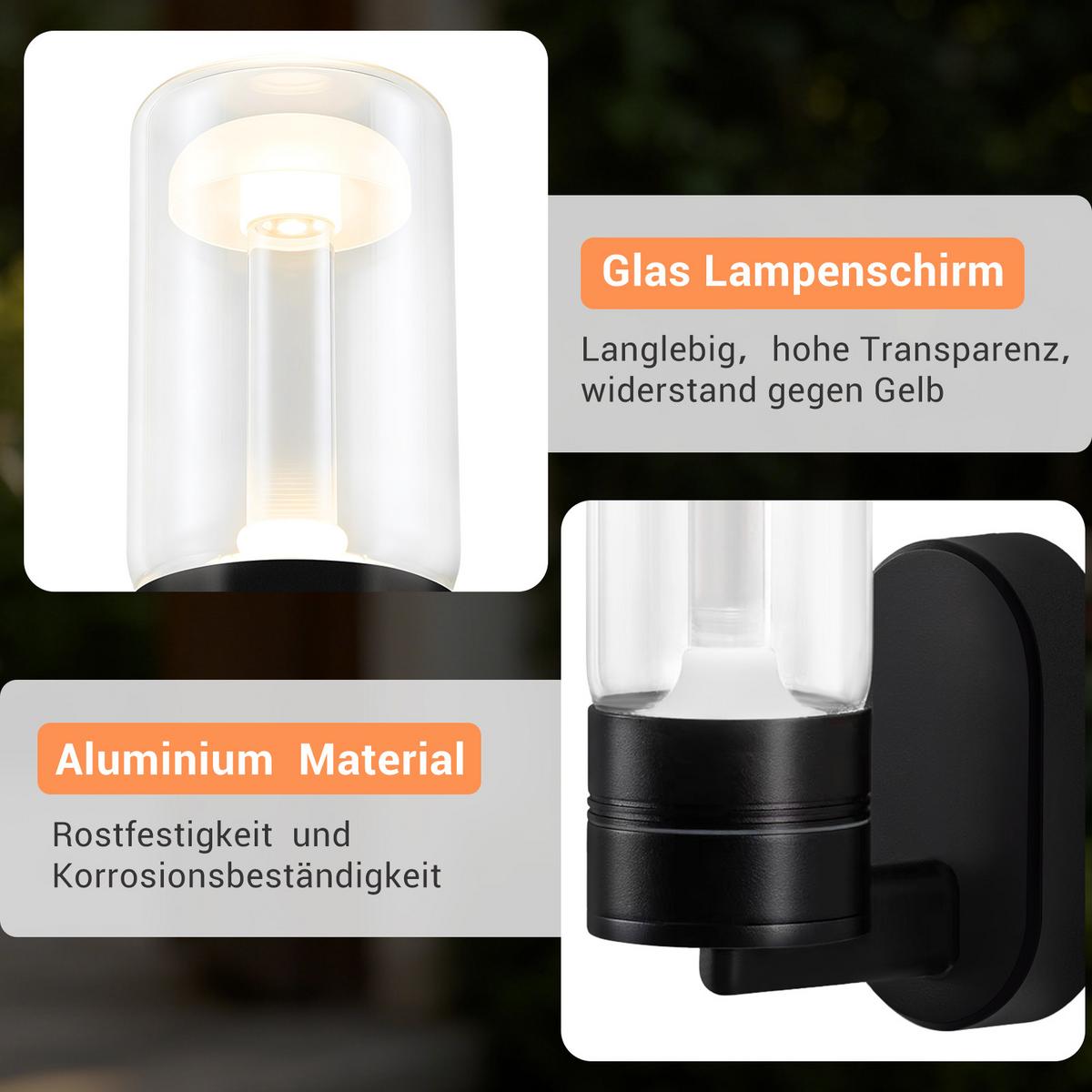 AUSSENWANDLEUCHTE Glenly 12.5/6.5/20 cm - Schwarz, Glas/Metall (12.5/6.5/20cm) - ZMH