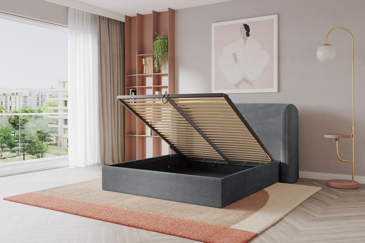 POLSTERBETT mit Bettkasten und Lattenrost, Boxbett ohne Matratze - ESTI 160x200 Dunkelgrau - Anthrazit, Holzwerkstoff/Textil (160/200cm) - ALTDECOR