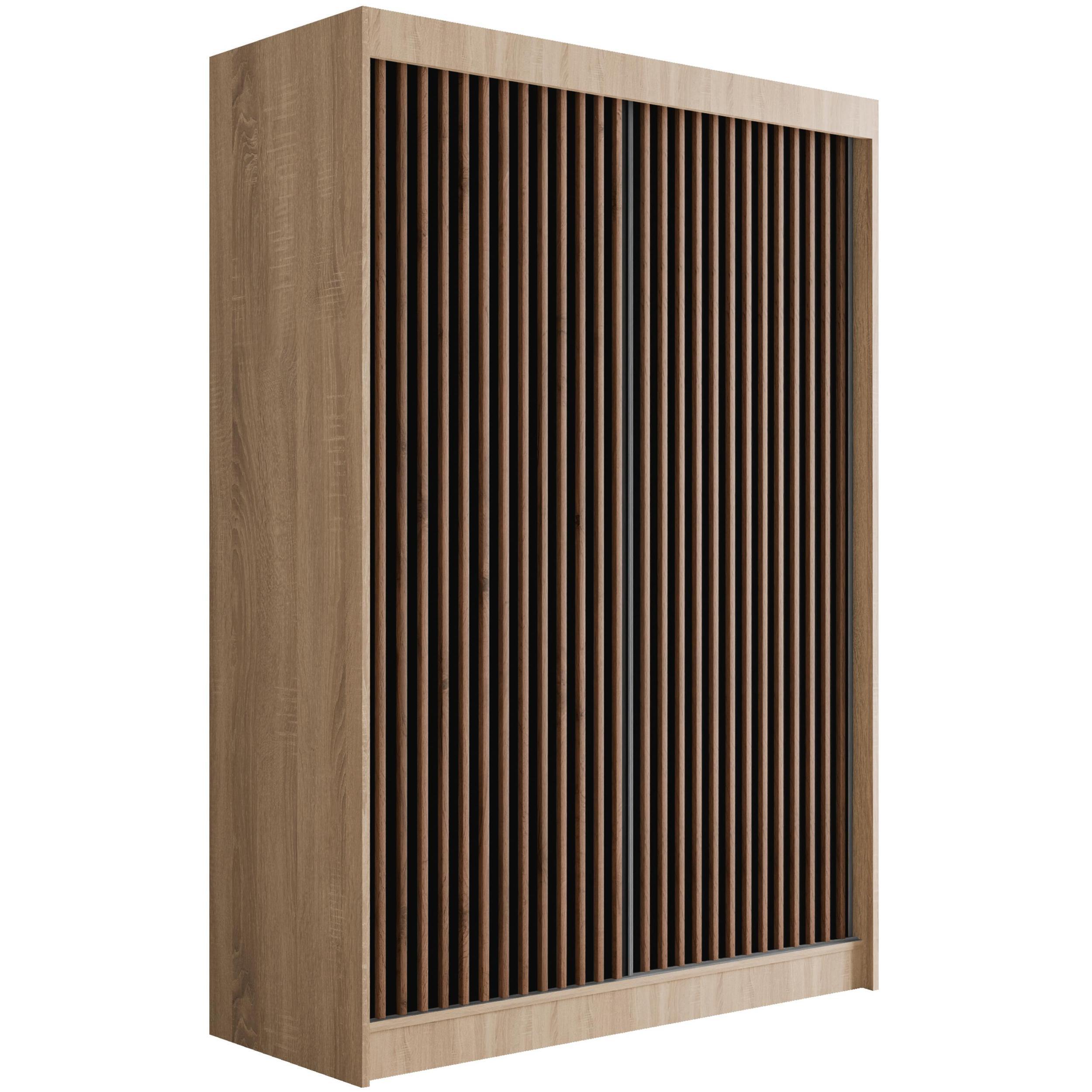 KLEIDERSCHRANK mit Lamel-Schiebetüren VILANv2 - 150 cm Sonoma Eiche + Lamelle Eiche Wotan - Eiche Wotan/Sonoma Eiche, Holzwerkstoff (150/215/61cm) - ALTDECOR