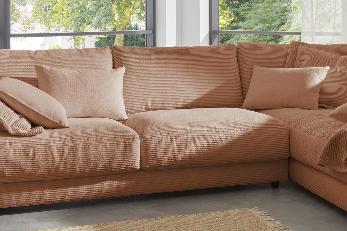 ECKSOFA MADELINE Braun Cord - Schwarz/Braun, Kunststoff/Textil (325/224cm) - KAWOLA