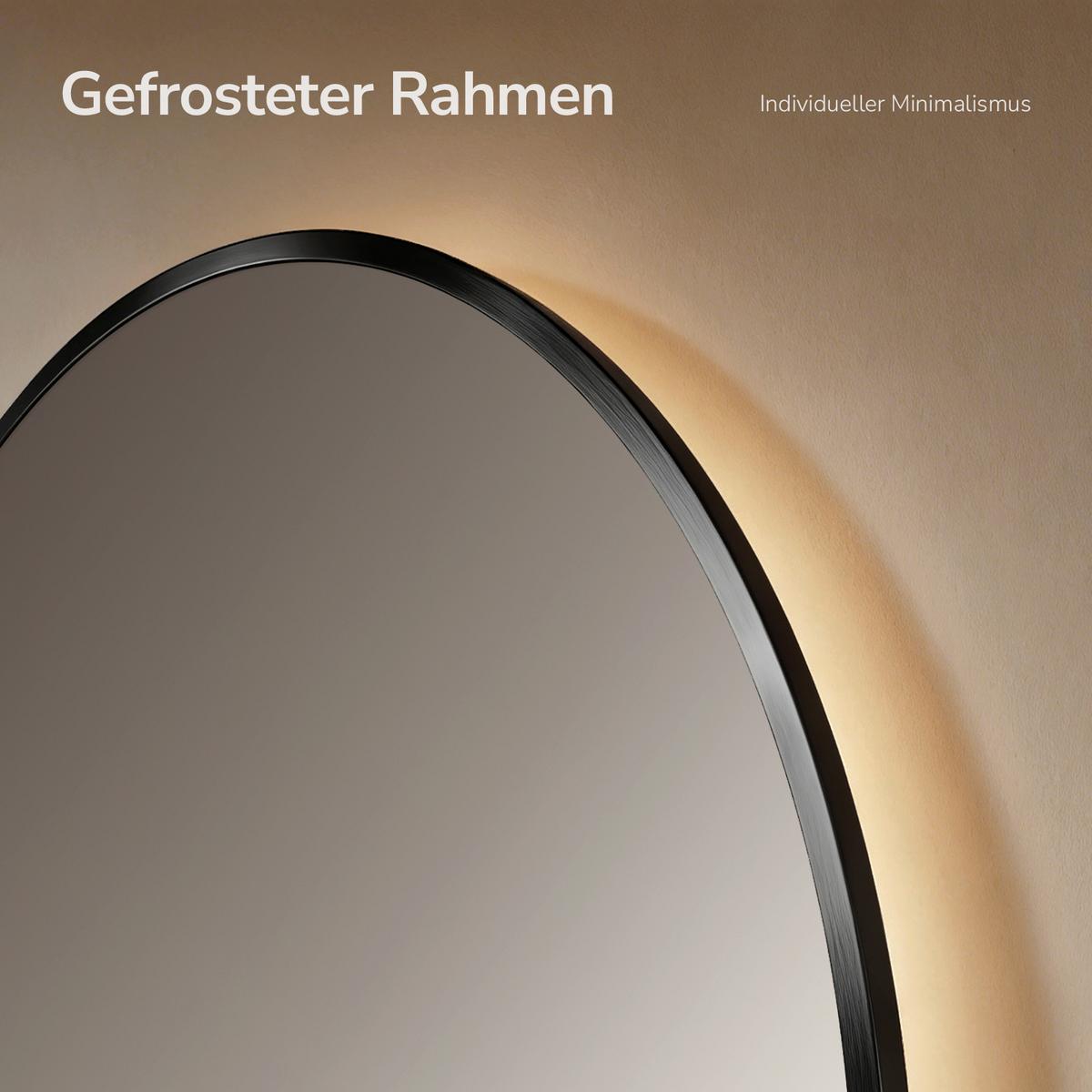 BADSPIEGEL mit LED-Beleuchtung Anti-Beschlag Zeitanzeige Schwarz Ø 70 cm - Schwarz, Glas (70/70/3cm) - EMKE