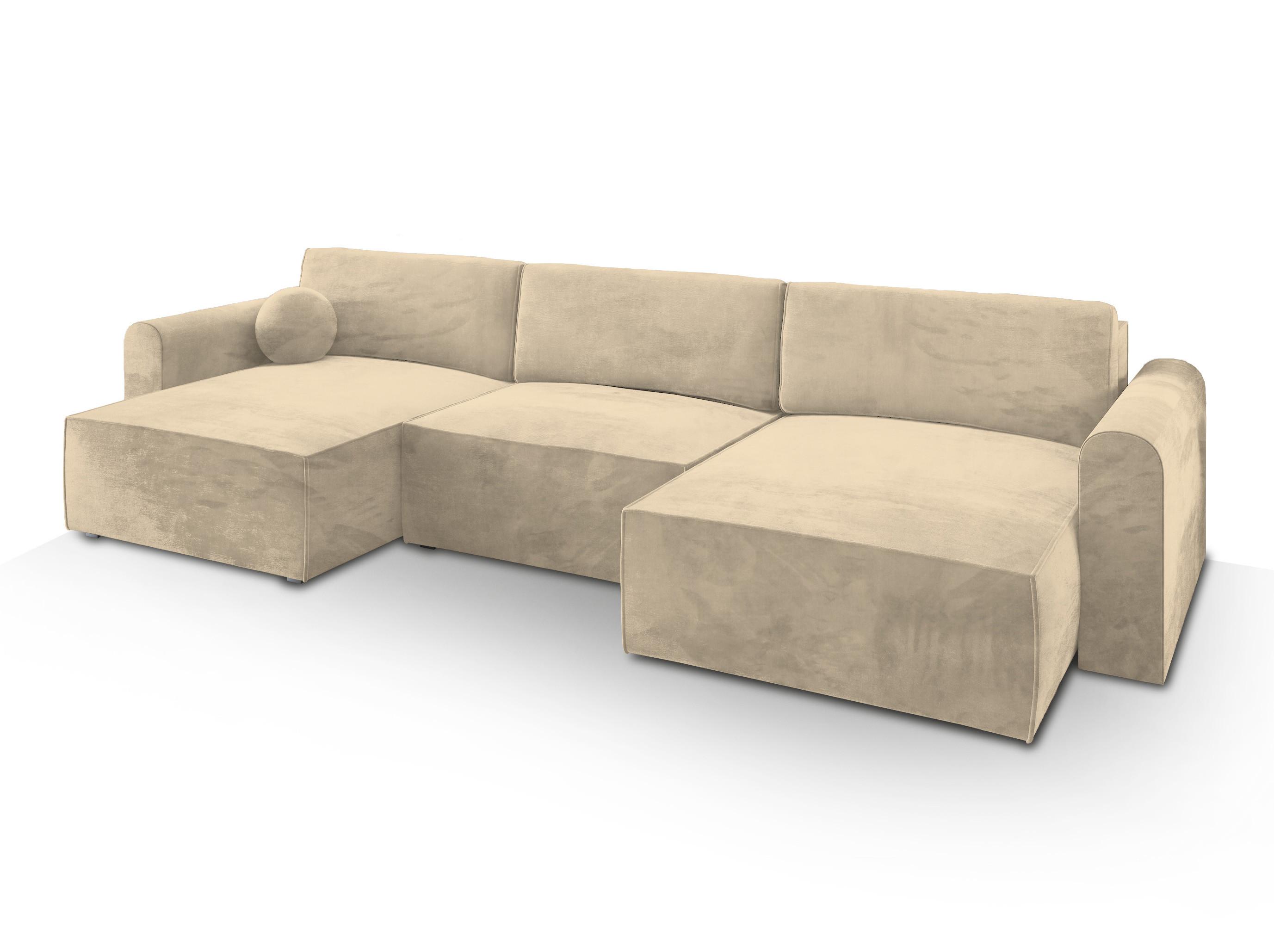 WOHNLANDSCHAFT FENTO M Creme Velours-Stoff mit Schlaffunktion - Creme/Grau, Holz/Kunststoff (347/90/148cm) - MASSENO