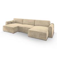 WOHNLANDSCHAFT FENTO M Creme Velours-Stoff mit Schlaffunktion - Creme/Grau, Holz/Kunststoff (347/90/148cm) - MASSENO