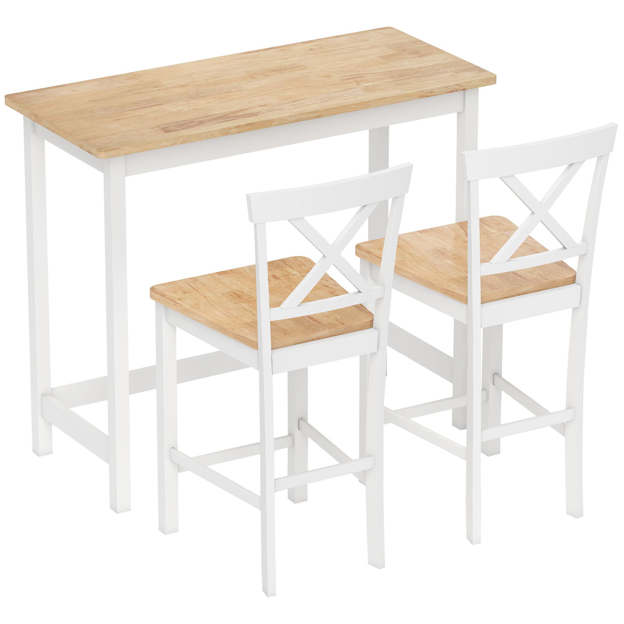 BARTISCH und Barhocker-Set 3tlg. mit Holzoptik - Eichefarben/Weiß, Holz (108/48/91cm) - HOMCOM